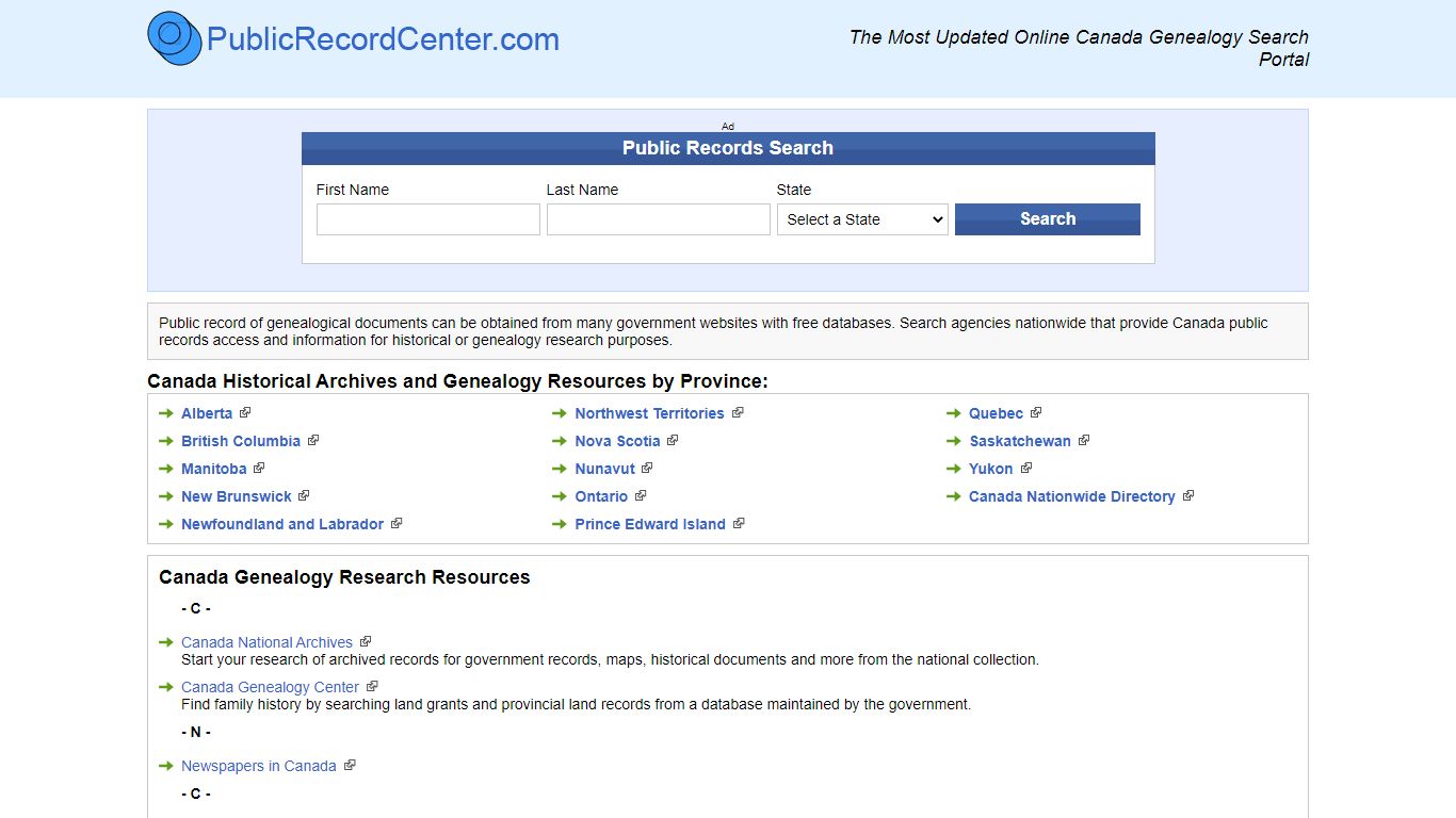 Free Canada Genealogy Public Record Search